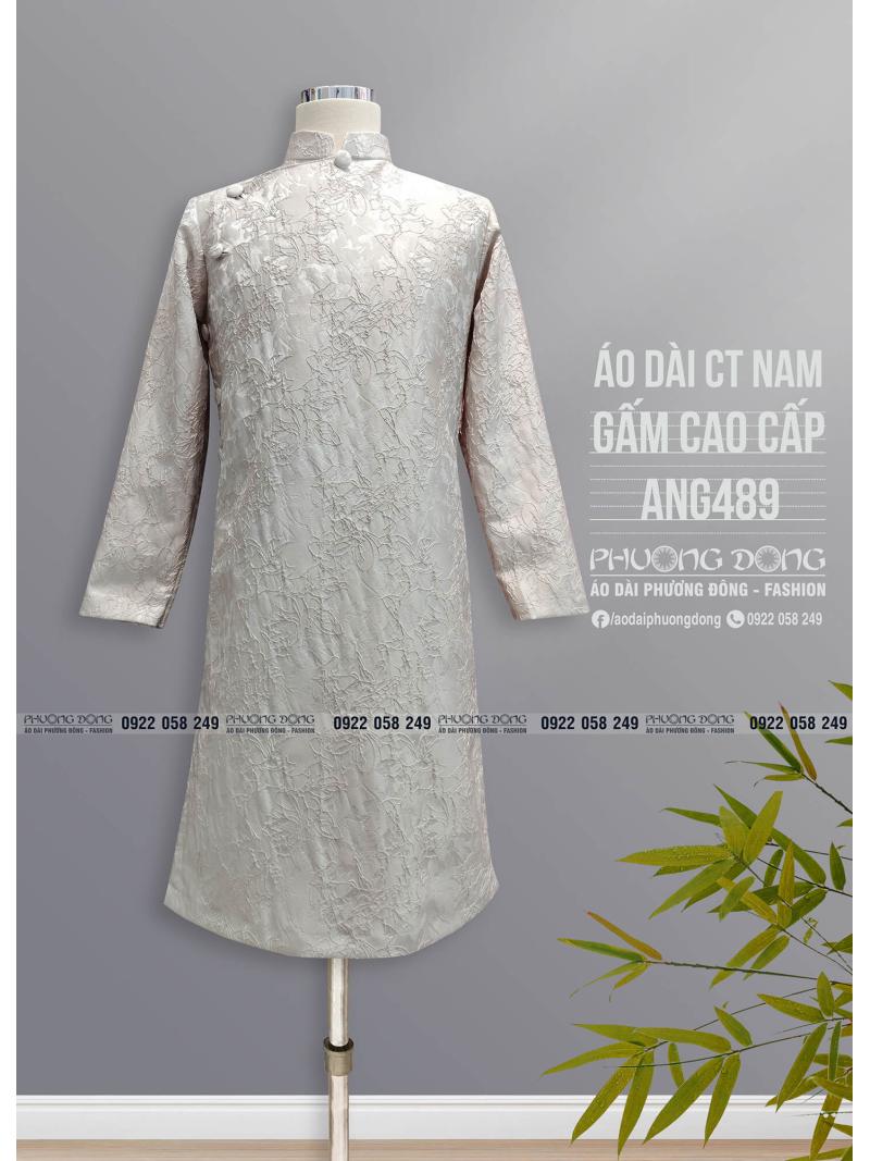 Áo Dài Cách Tân Nam Gấm Và Phối Gấm ANG489